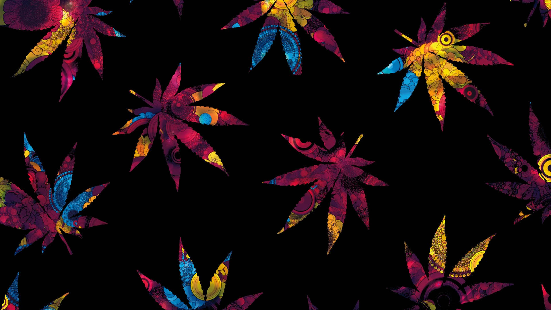 420 abstract weed leaves, psychedelic cannabis leaves, intricate patterns, Full HD Desktop Wallpaper