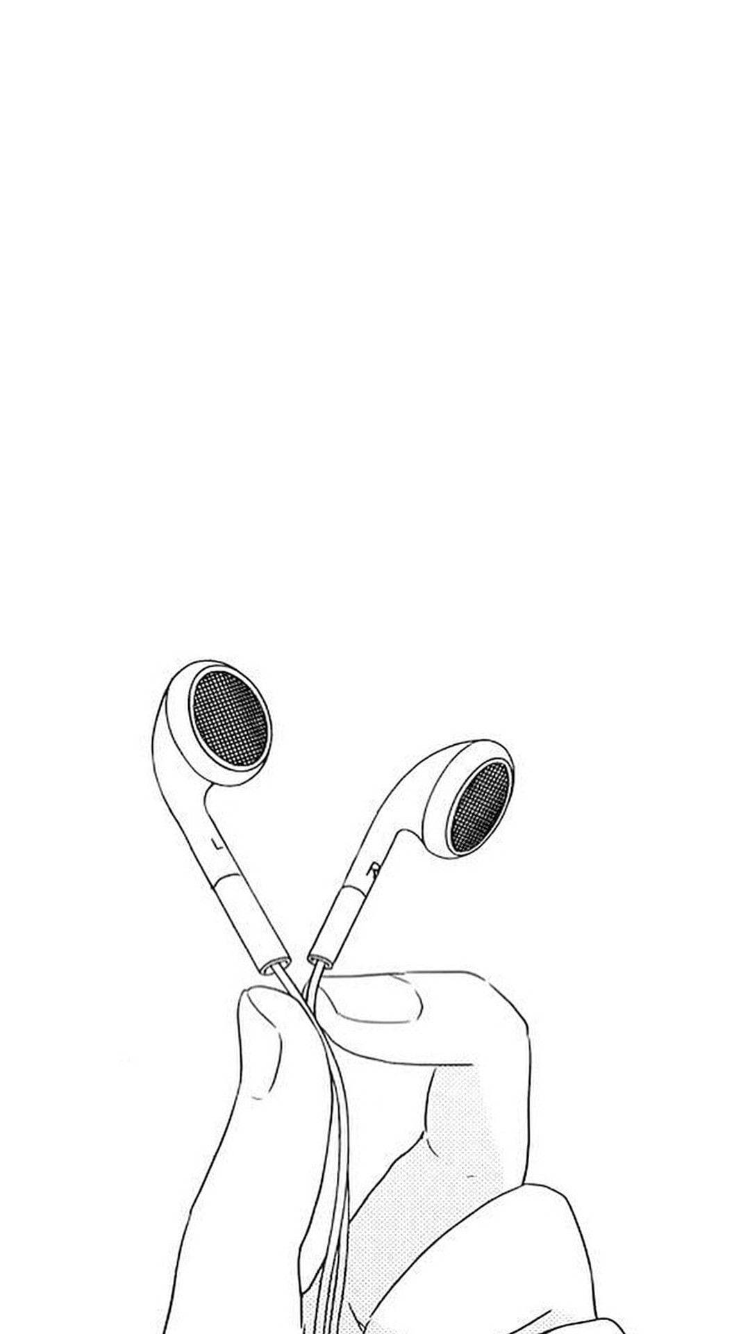Cool White Earphones, wired earphones, minimalist line drawing, Full HD Phone Wallpaper
