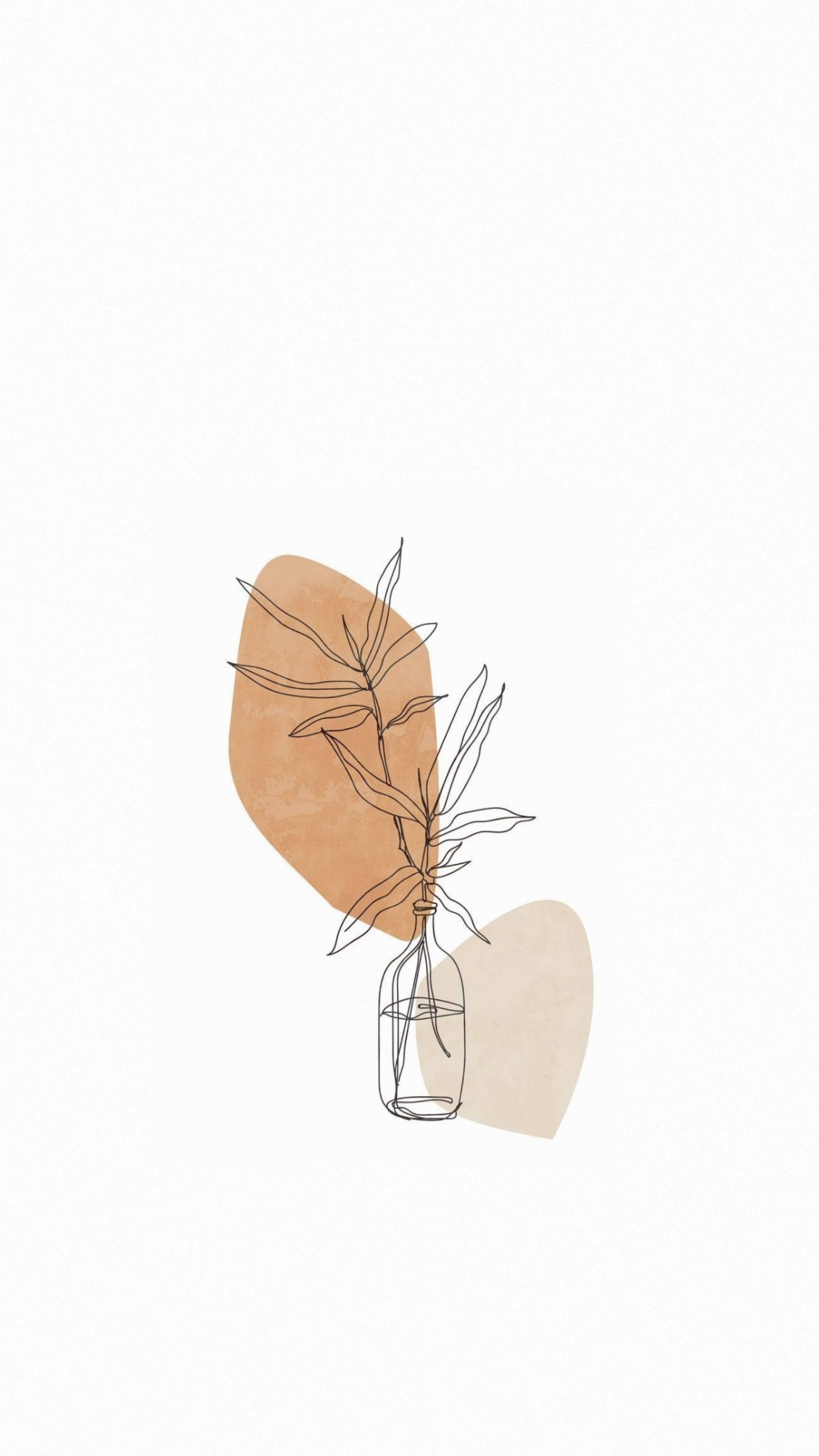 pastel blobs, plant in a glass bottle, soft beige abstract shapes, 2K Phone Wallpaper
