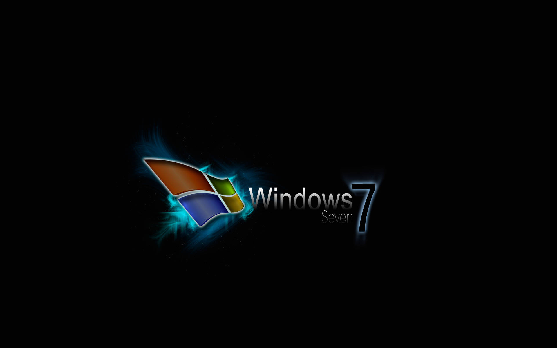 Windows 7, electric blue, stark black background, Full HD Desktop Wallpaper
