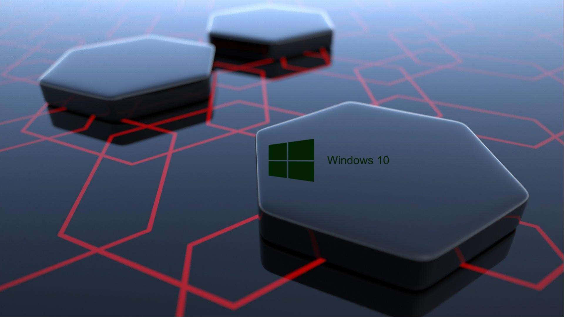 Windows 10 logo, glossy hexagonal blocks, dark surface, Full HD Desktop Wallpaper