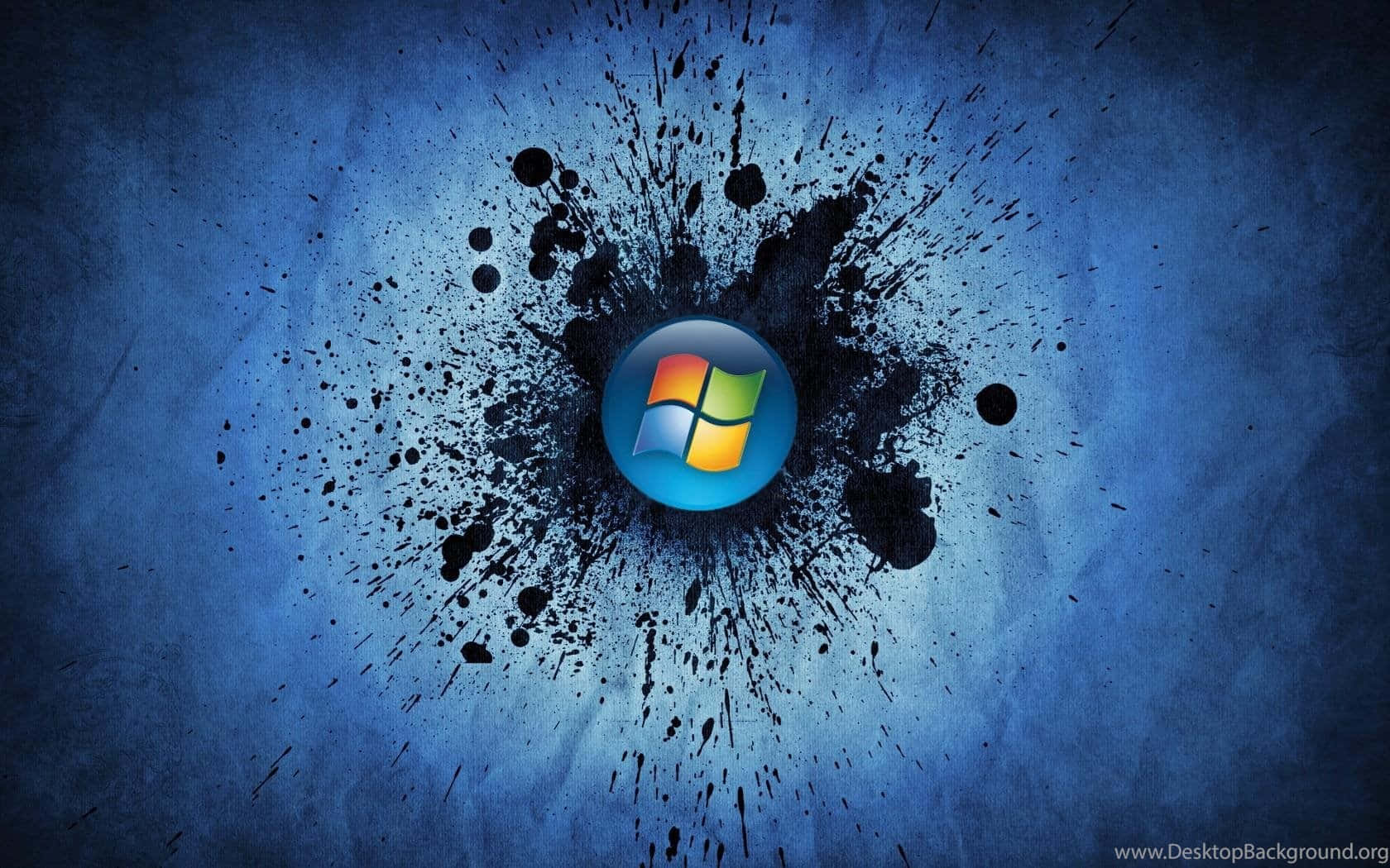 Cool Blue Theme, Windows logo, black ink splatters, HD Desktop Wallpaper