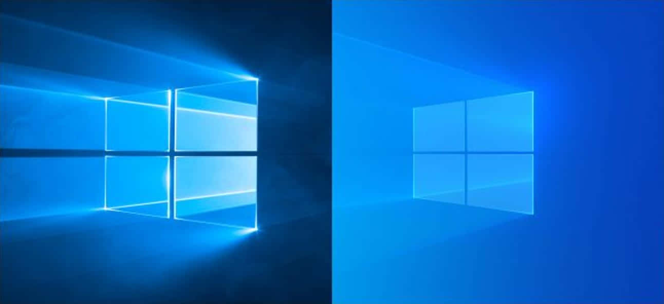 glowing blue window logo, dark room, softer blue version, HD Desktop Wallpaper