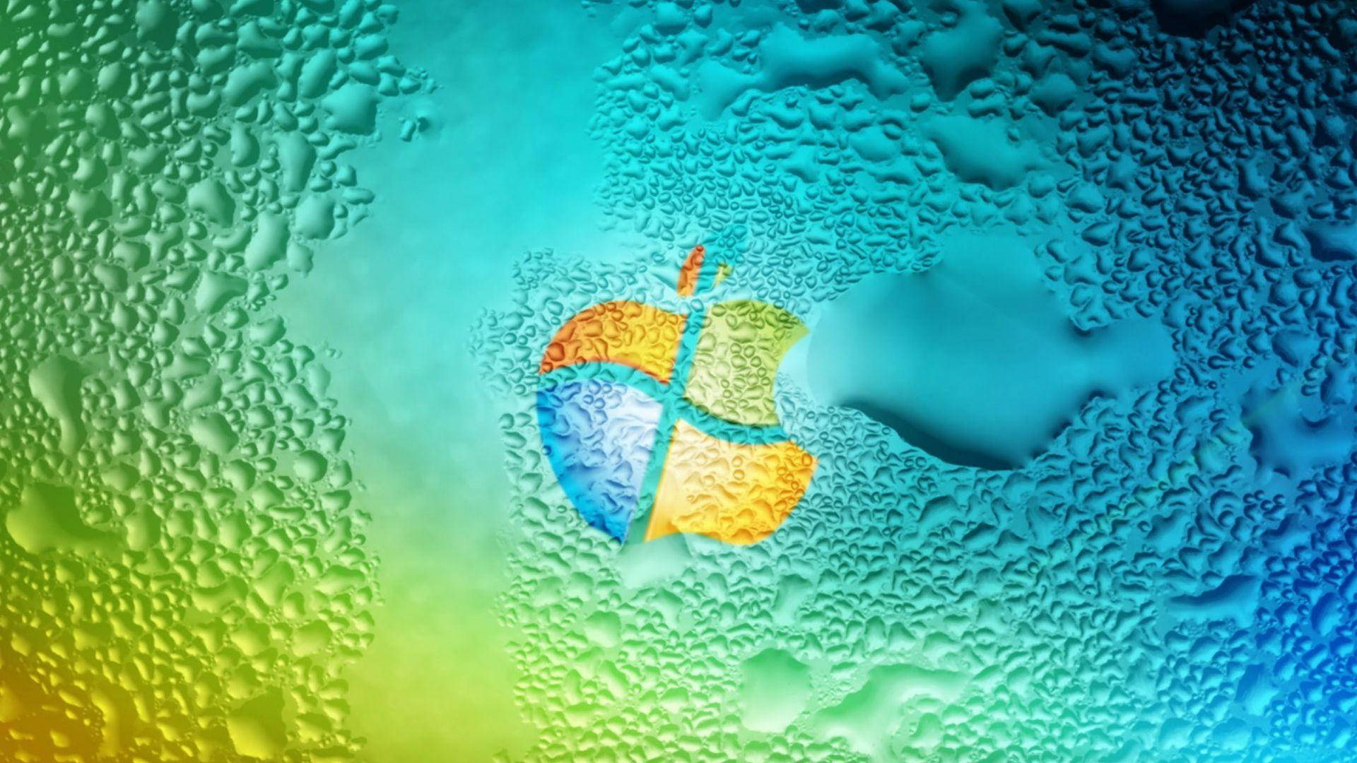 Windows logo, textured glass surface, colorful water droplets, Full HD Desktop Wallpaper