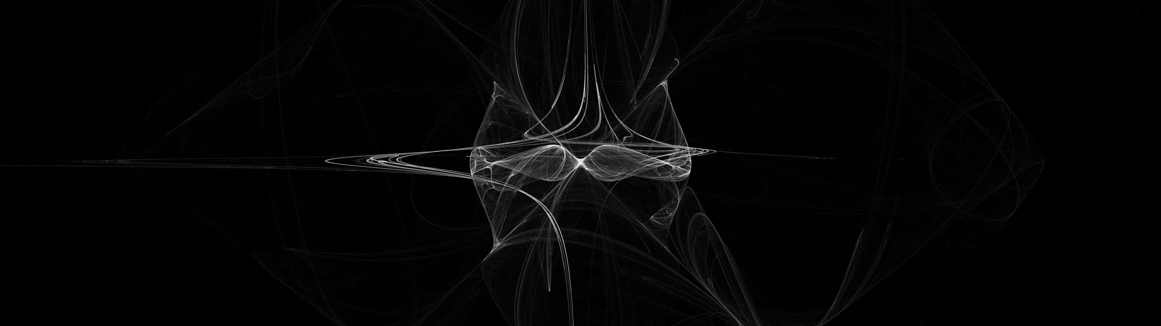 Cool Monitor, white fractal lines, pure black background, 4K Desktop Wallpaper