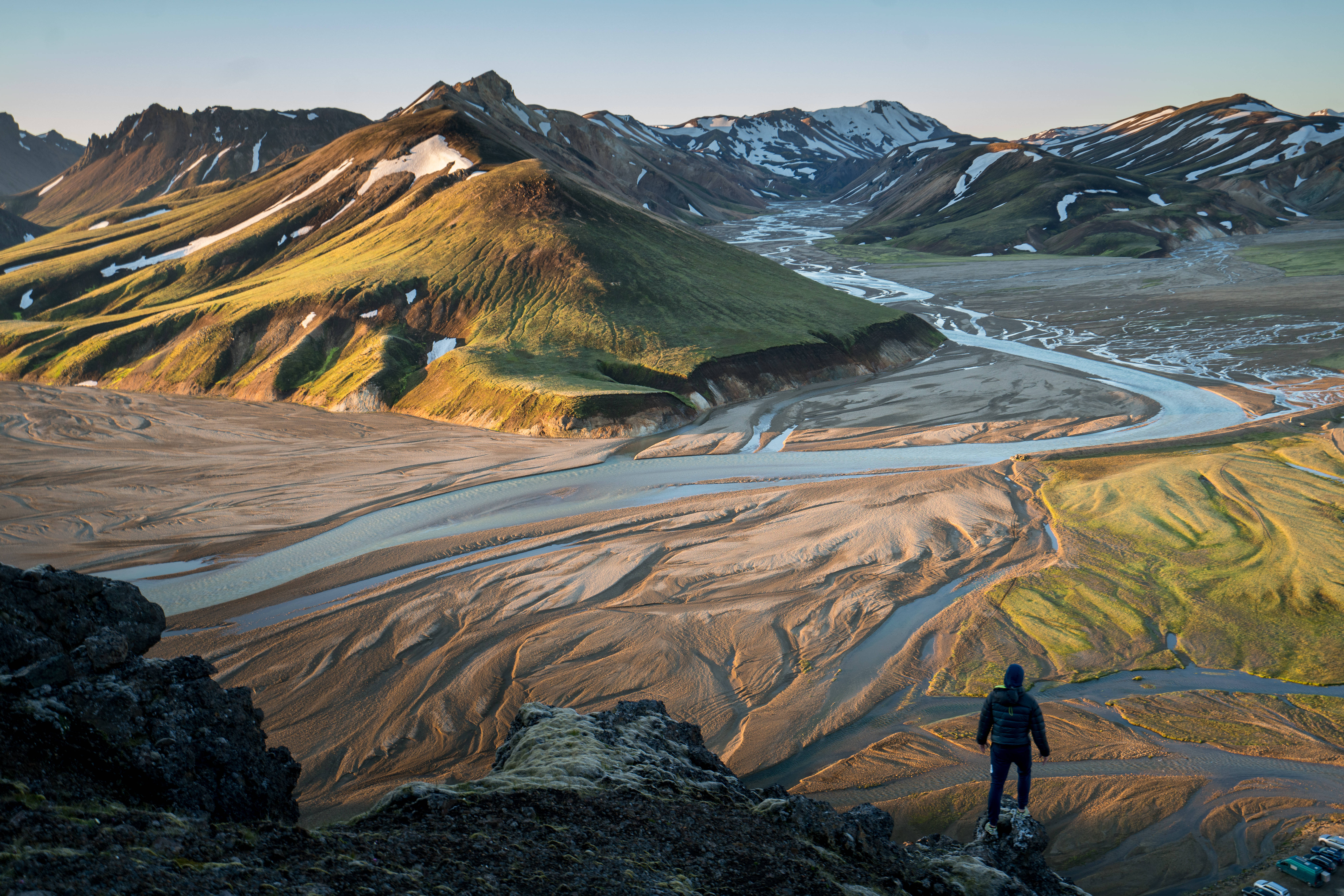 rocky outcrop, winding river, vast valley, 8K Desktop Wallpaper