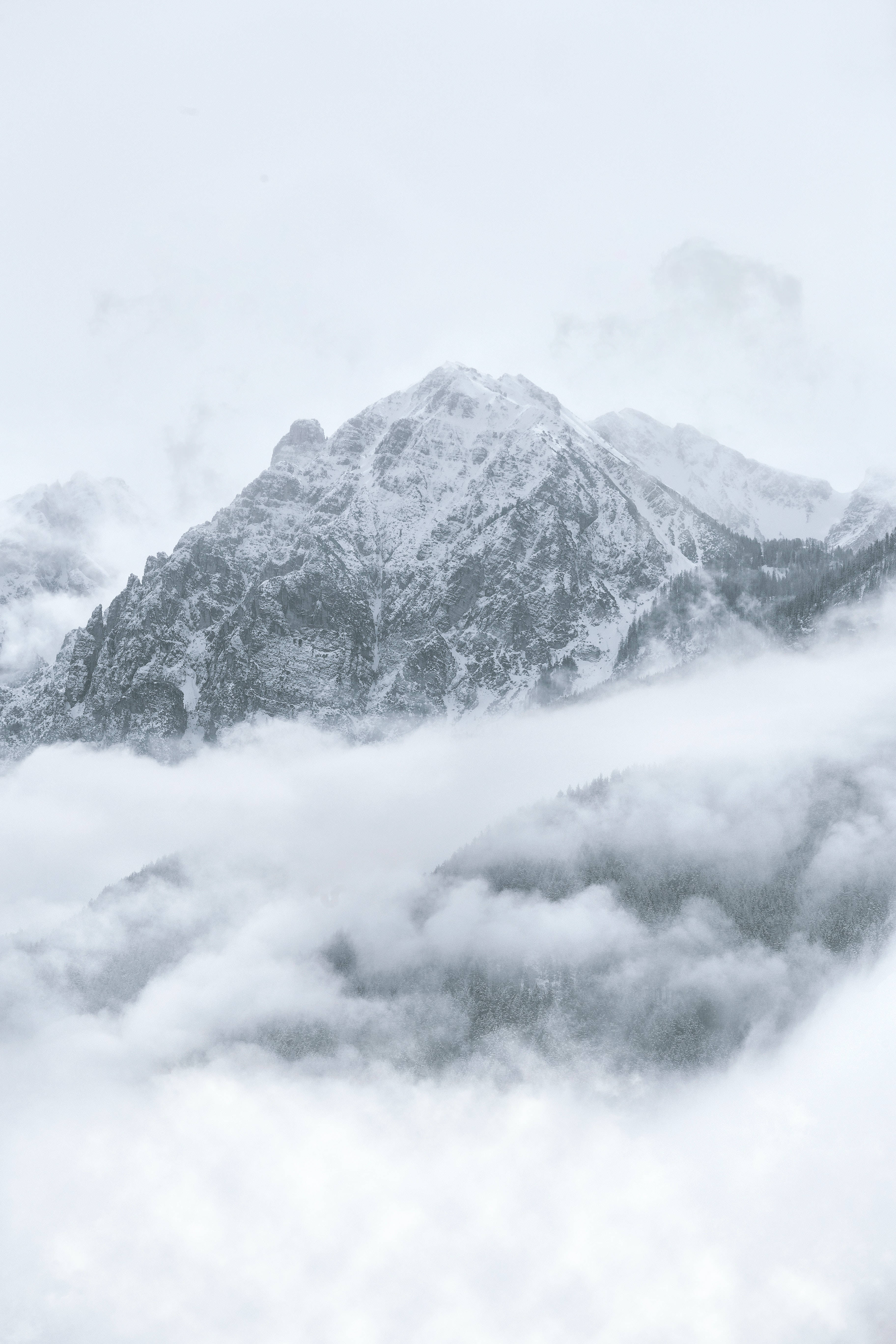 snowstorm mountain, cool winter, snowcapped mountain peak, 5K Phone Wallpaper