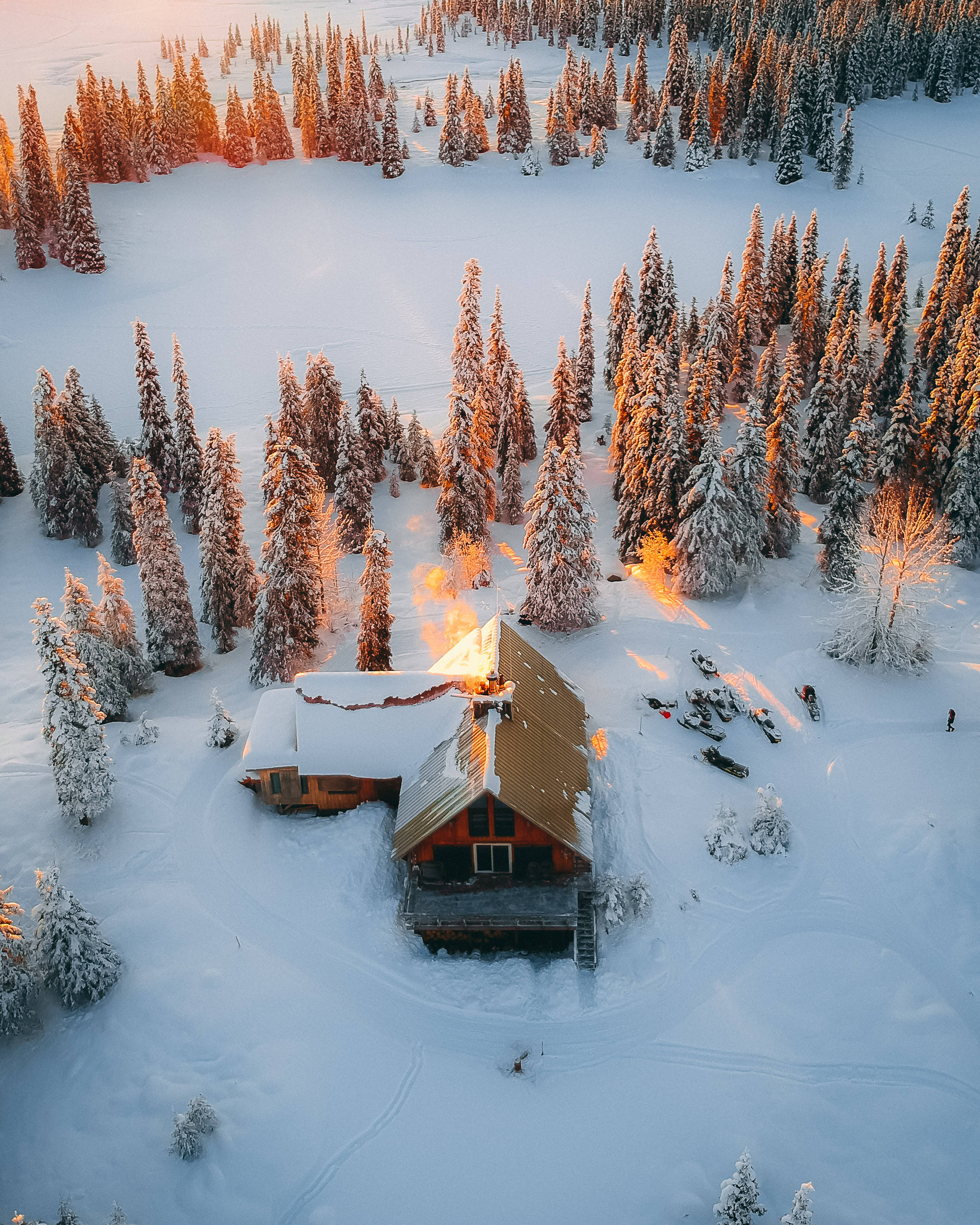 Cool Winter, frosty house, aerial view, 4K Phone Wallpaper