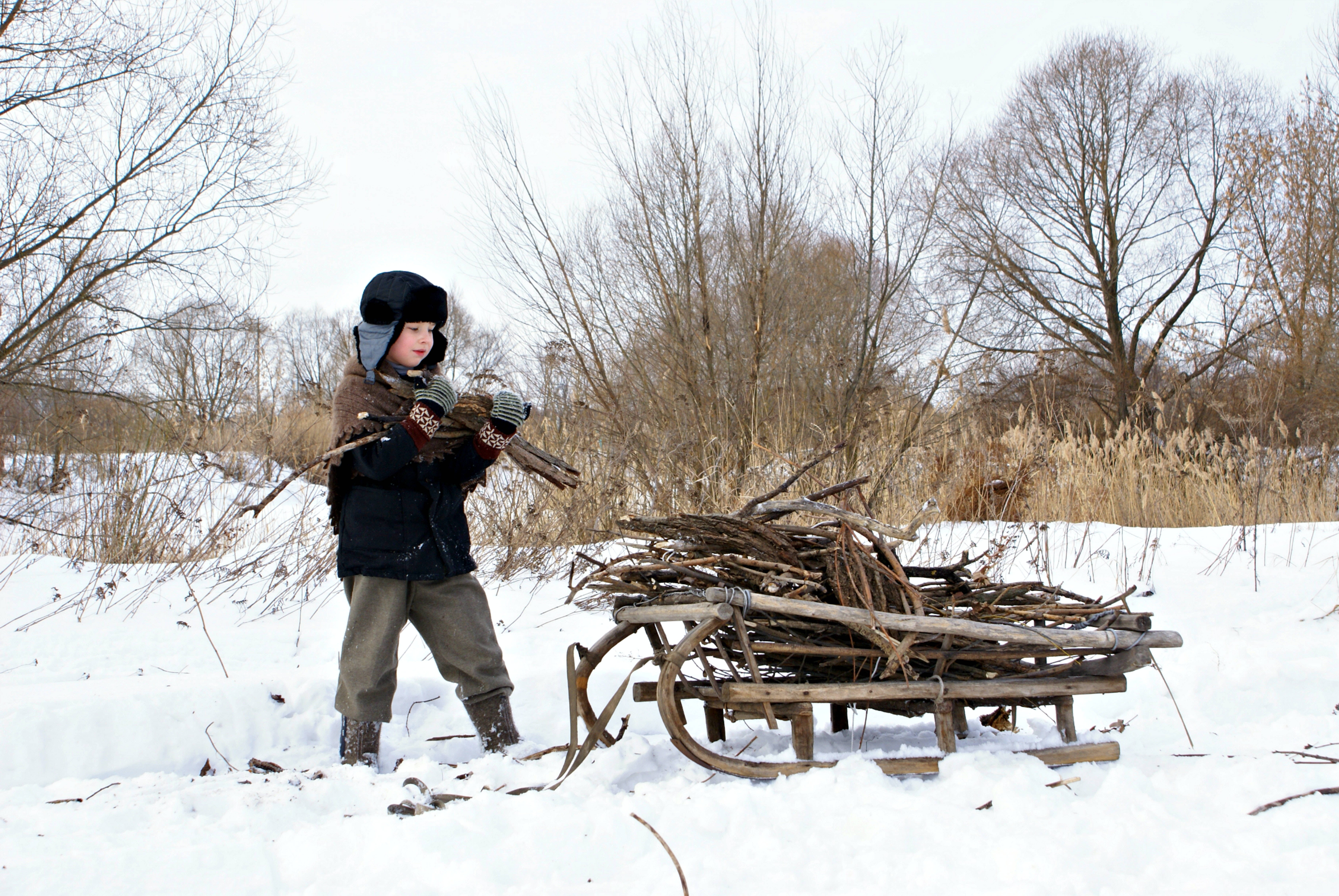 Cool Boy, winter gear, firewood, 5K Desktop Wallpaper