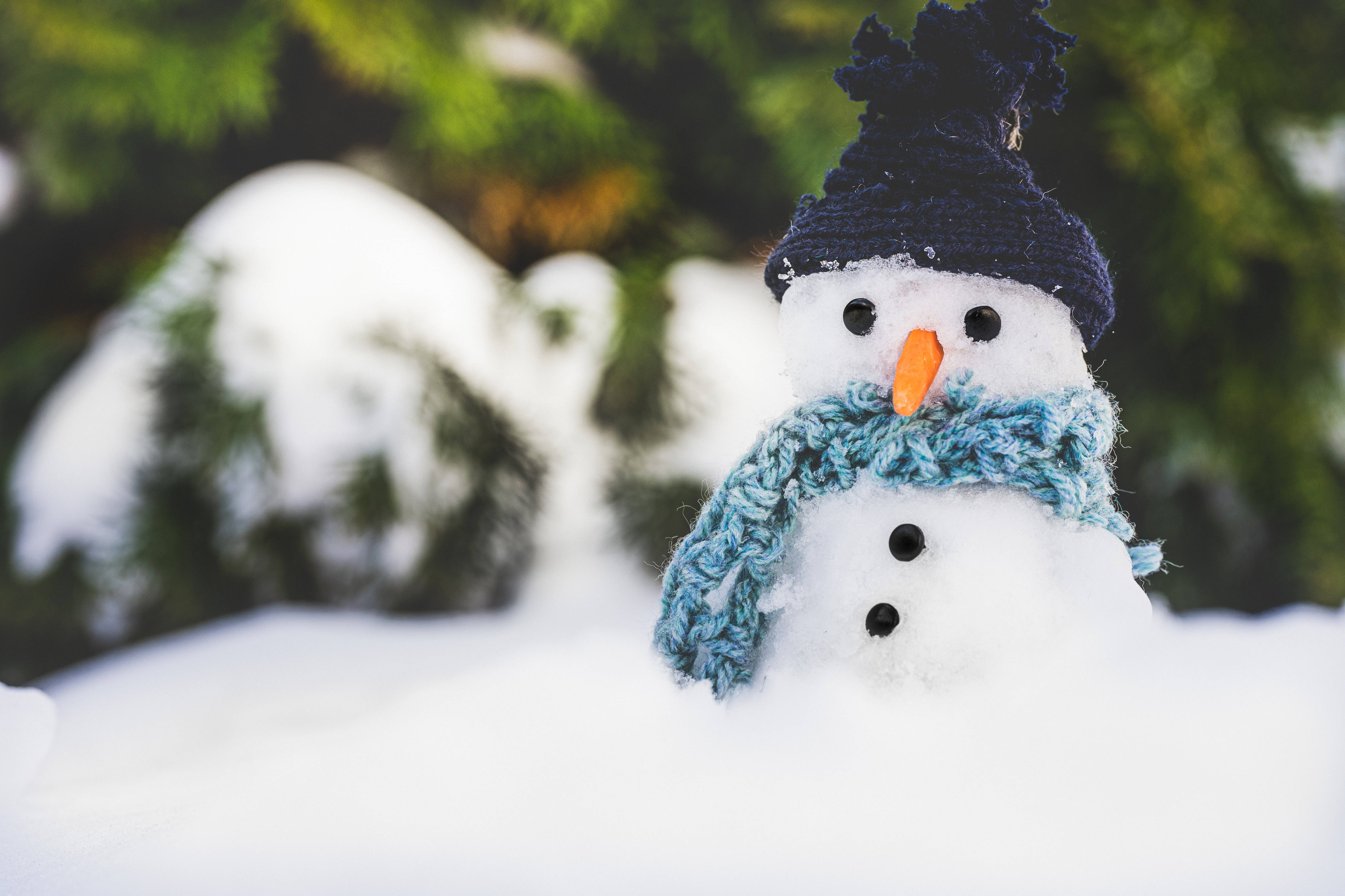 Cool Winter, snowman, blue knit hat, 5K Desktop Wallpaper
