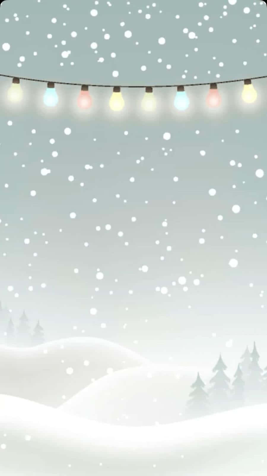 snow-covered landscape, soft glowing string lights, snow-covered hills, HD Phone Wallpaper