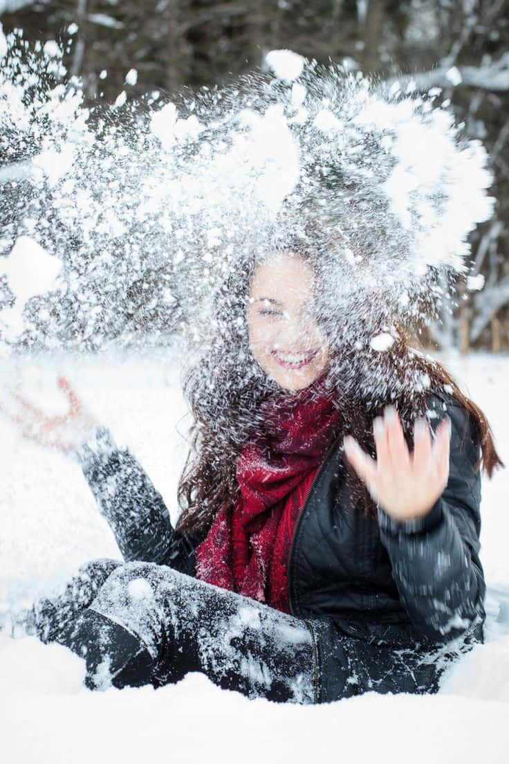 winter wonderland, snowy forest, woman, SD Phone Wallpaper