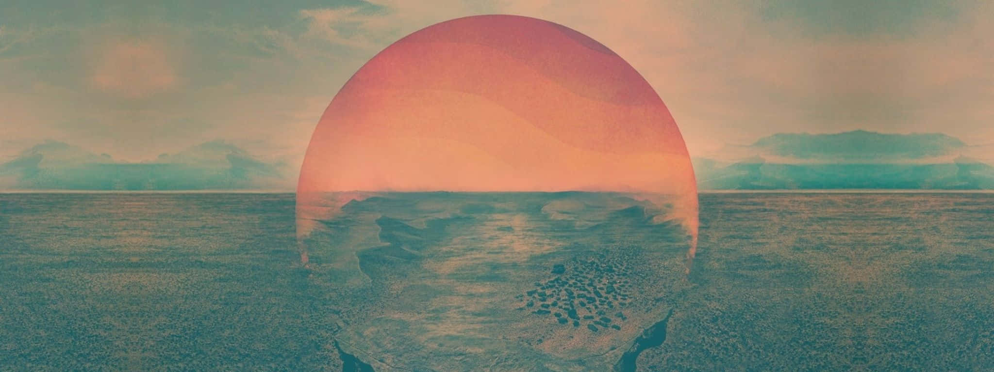 surreal circular sunset, calm ocean, soft pink orange, Full HD Desktop Wallpaper