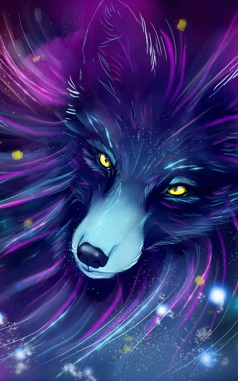cool animated ethereal galaxy wolf, glowing yellow eyes, cosmic swirl, HD Phone Wallpaper