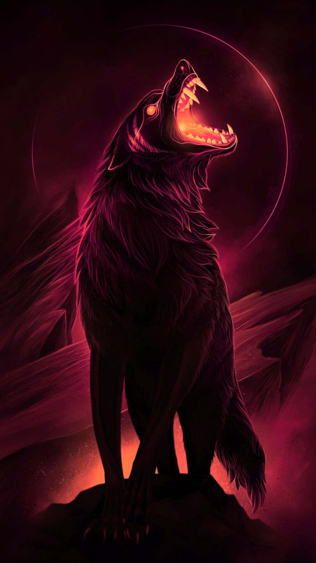 lone wolf, glowing crimson moon, dark, Full HD Phone Wallpaper