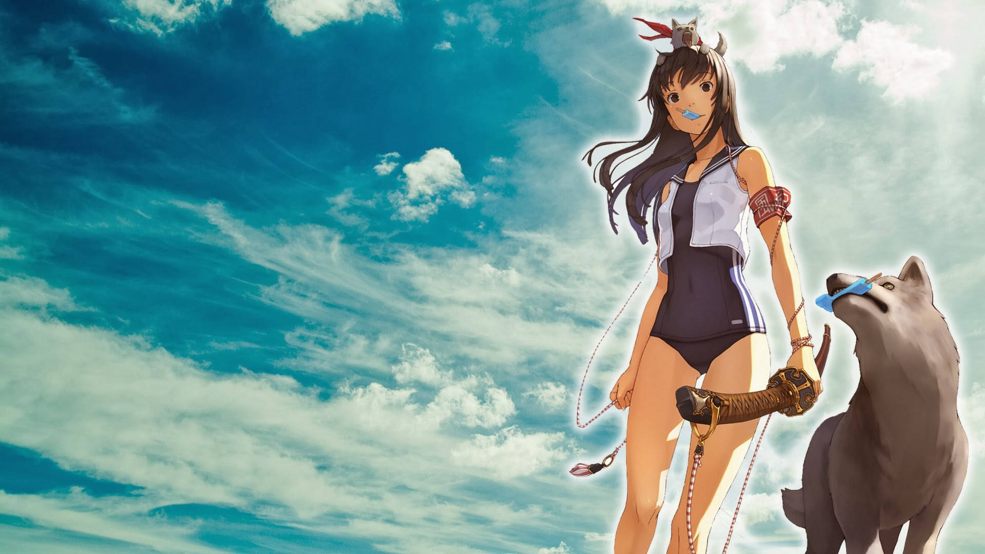 Cool Wolf, anime girl, long dark hair, Full HD Desktop Wallpaper