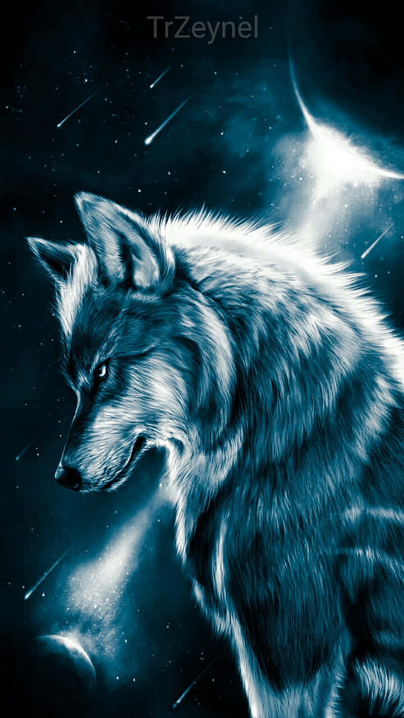 super cool wolf, cosmic night sky, shooting stars, HD Phone Wallpaper