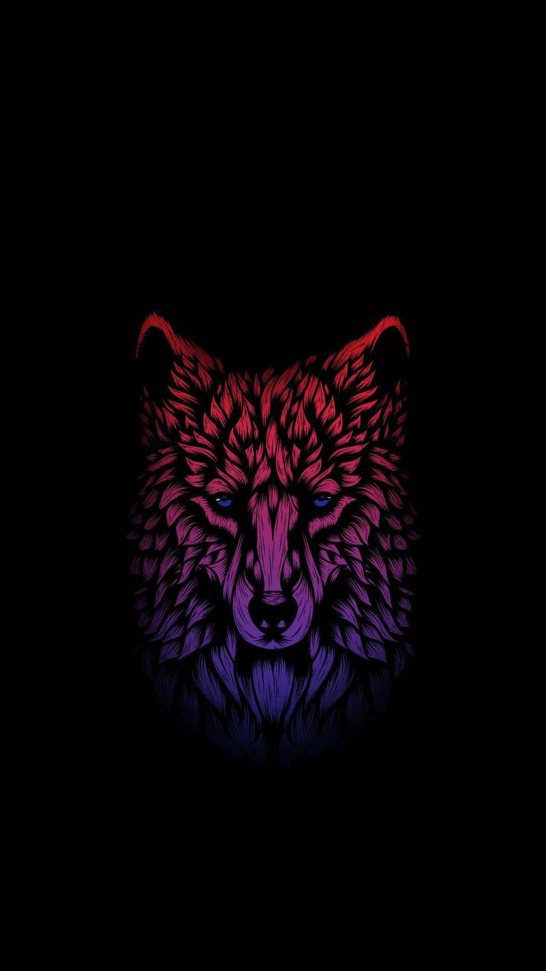 super cool wolf, red and purple hues, black background, Full HD Phone Wallpaper