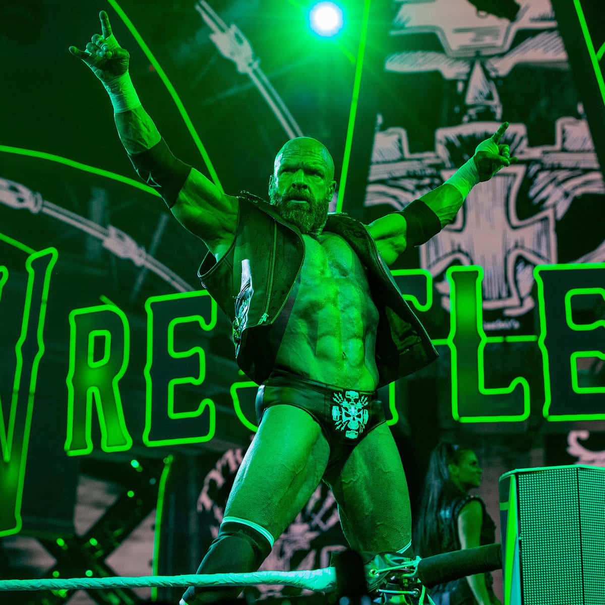 WWE, ring, green lights, SD Desktop Wallpaper