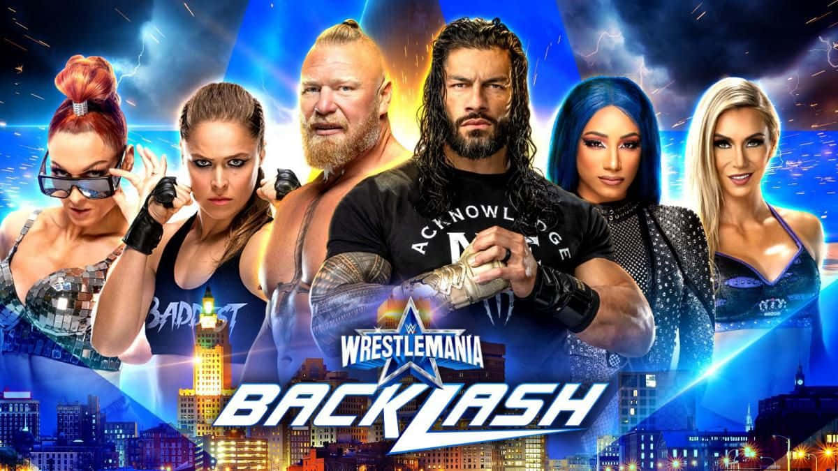 WWE, glowing city skyline, electric blue lightning, SD Desktop Wallpaper