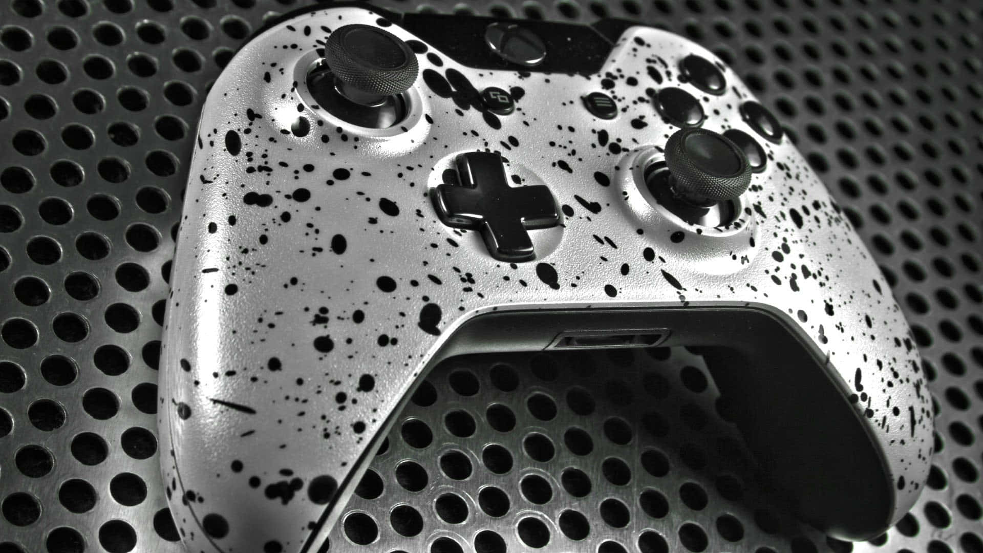 Xbox, silver, black splatter paint, Full HD Desktop Wallpaper