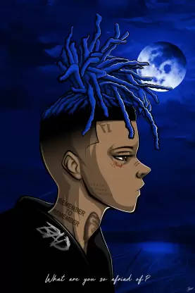 Xxxtentacion, blue dreadlocks, dark blue night sky, SD Phone Wallpaper