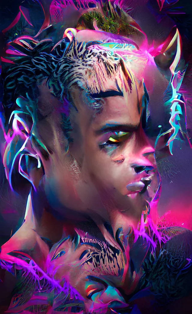 Cool Xxxtentacion, neon hair, tattoos, SD Phone Wallpaper