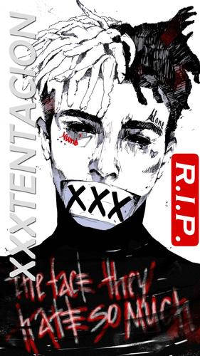 Xxxtentacion, black and white digital art, X's over their mouth, SD Phone Wallpaper