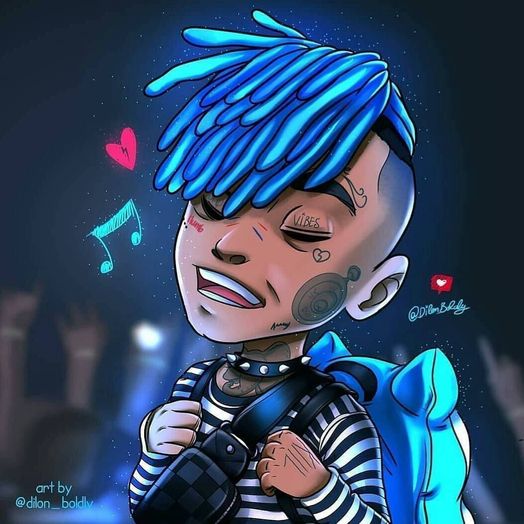 Cool Digital Xxxtentacion, bright blue dreadlocks, tattoos, SD Desktop Wallpaper