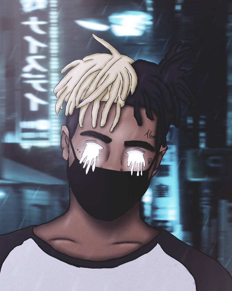 Cool Xxxtentacion, half-blond half-black hair, glowing white tears, SD Phone Wallpaper