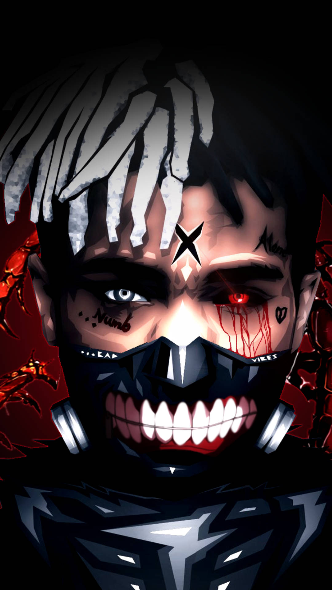 Xxxtentacion, teeth mask, blue eye, Full HD Phone Wallpaper