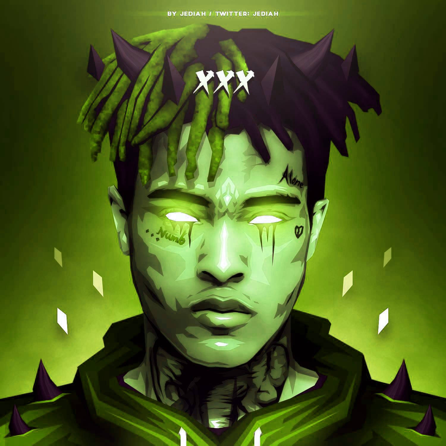 Cool Green Xxxtentacion, glowing green skin, dreadlocks, HD Desktop Wallpaper