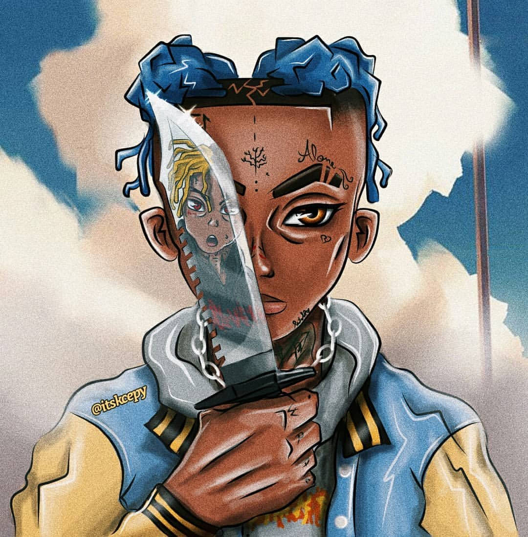 Cool Xxxtentacion, blue dreadlocks, knife, SD Phone Wallpaper