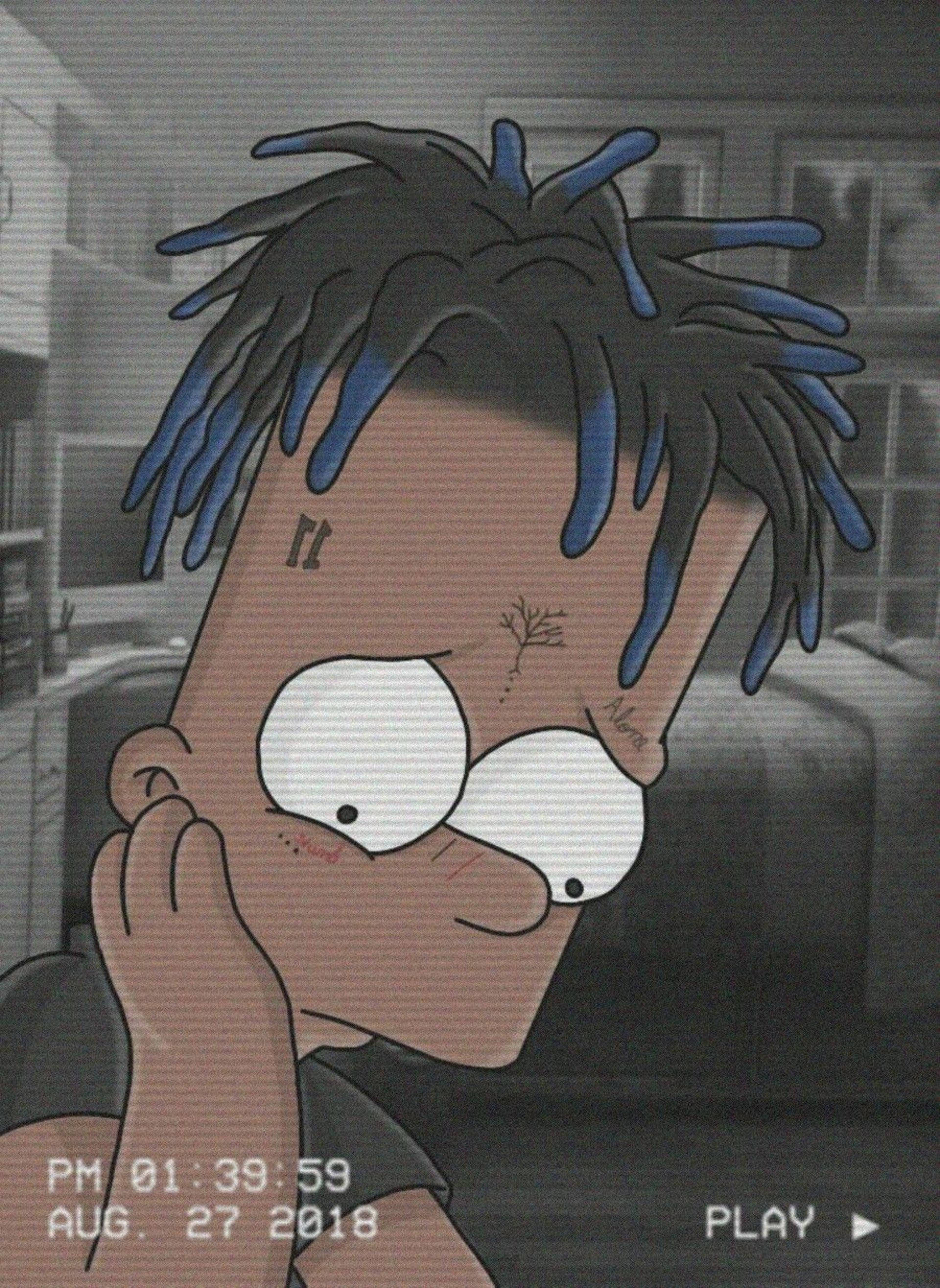 Simpsons-like, blue-tipped dreadlocks, tattoos, 2K Phone Wallpaper