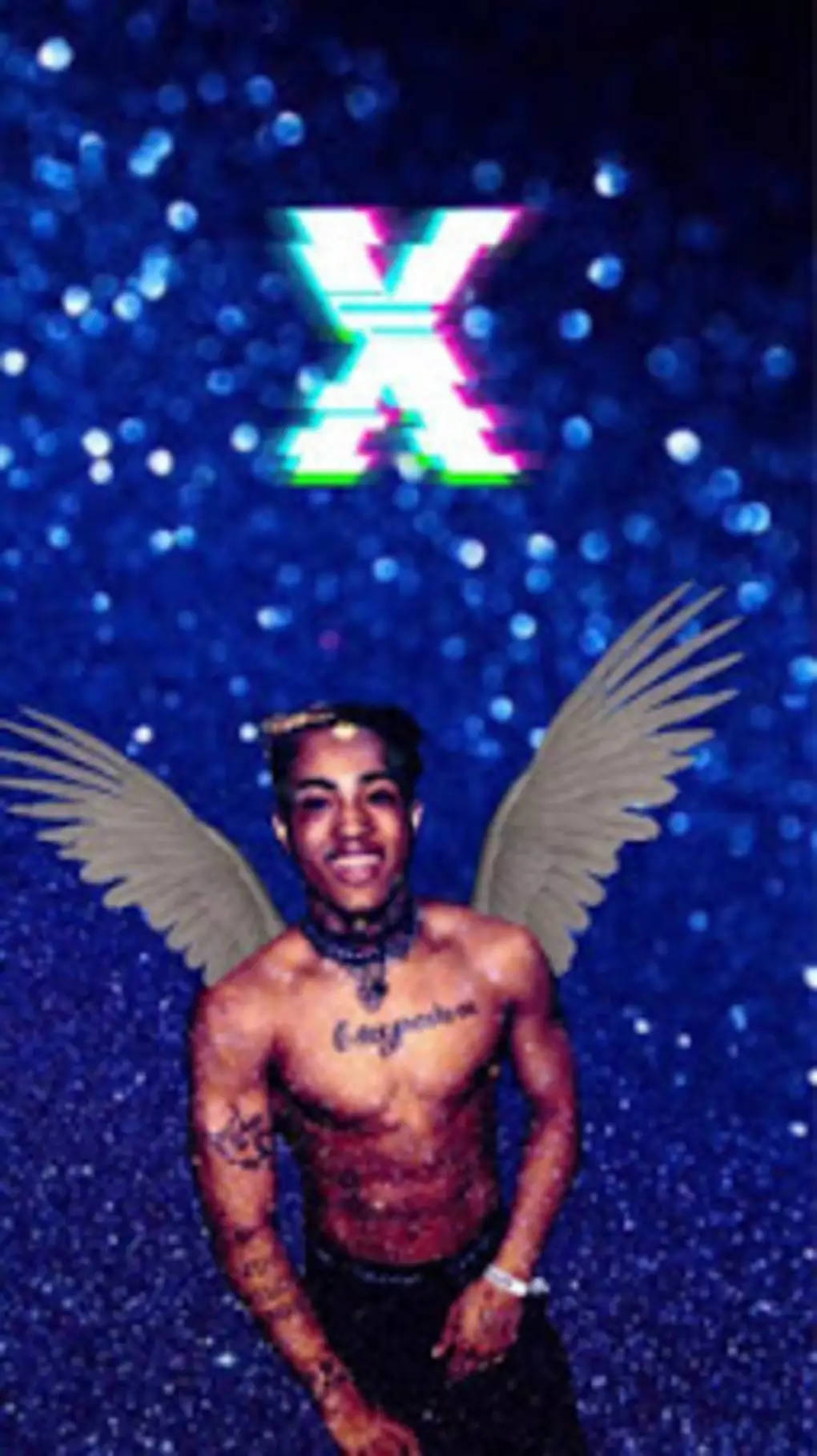 Xxxtentacion, angel wings, glittering blue starry background, HD Phone Wallpaper