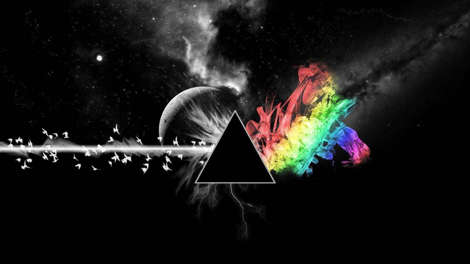 black triangle, cosmic scene, monochrome planet, HD Desktop Wallpaper