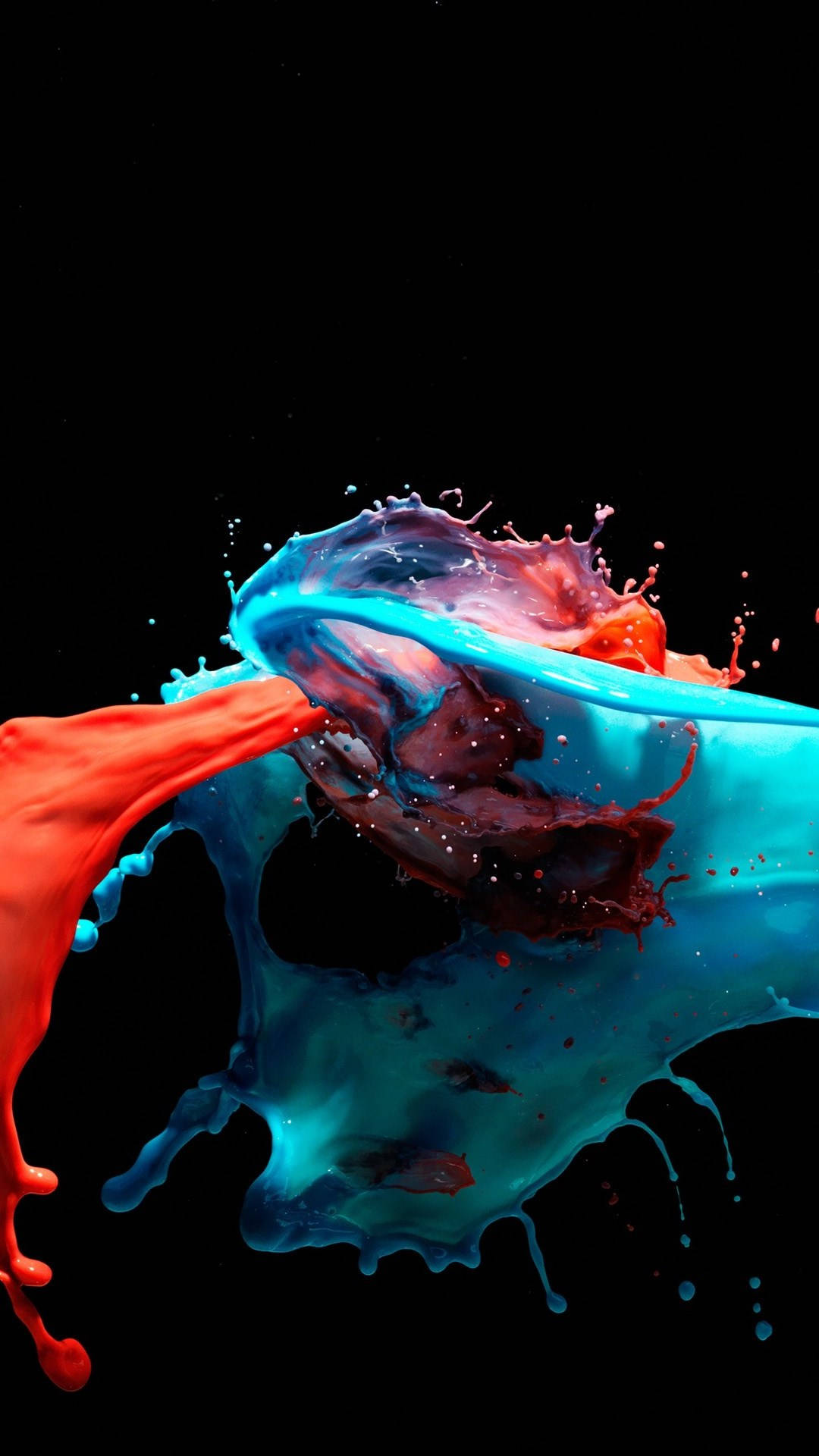 Vivid red, cyan, paint splashes, Full HD Phone Wallpaper