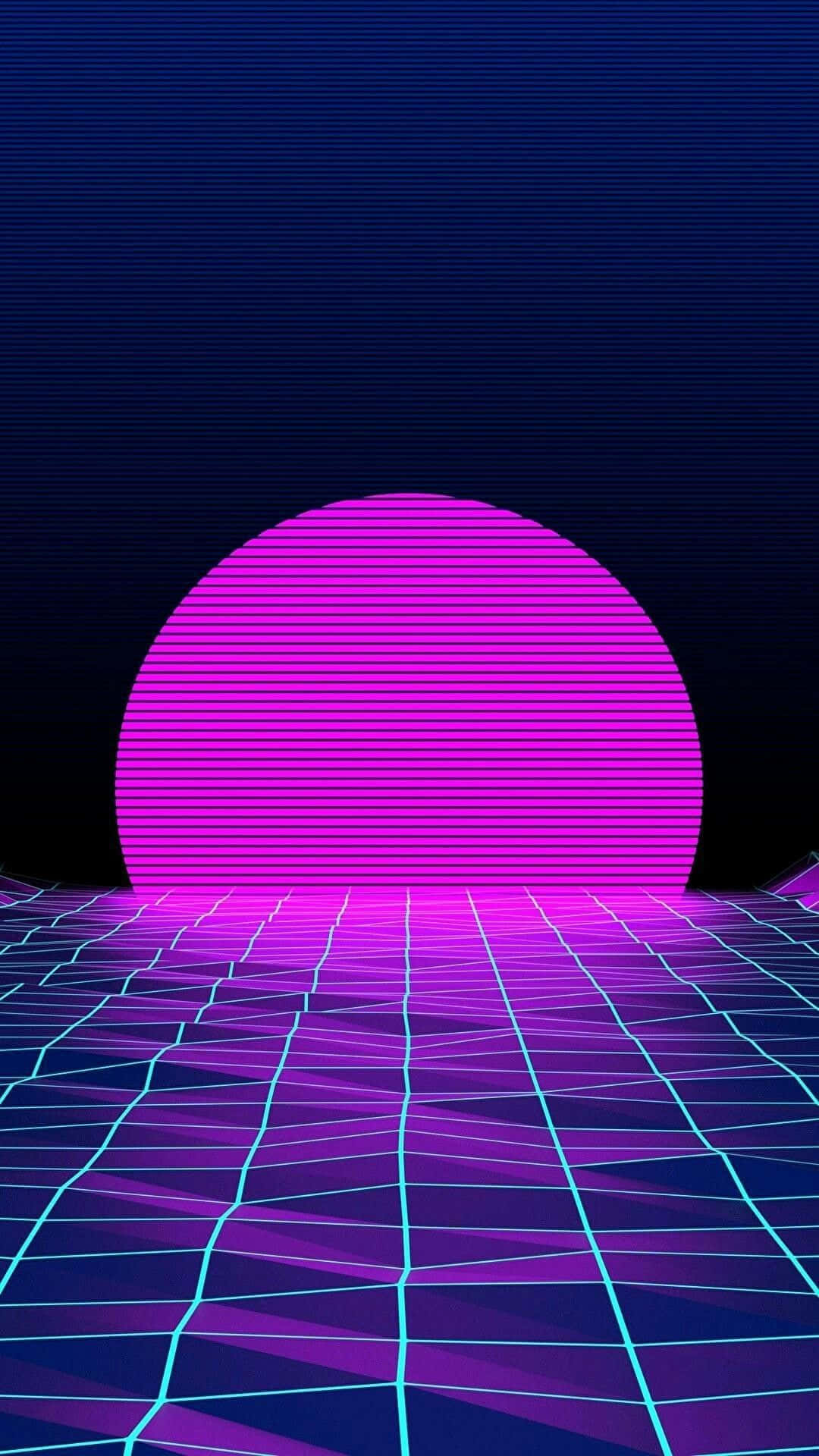 magenta sun, neon grid horizon, retrofuturistic digital landscape, Full HD Phone Wallpaper