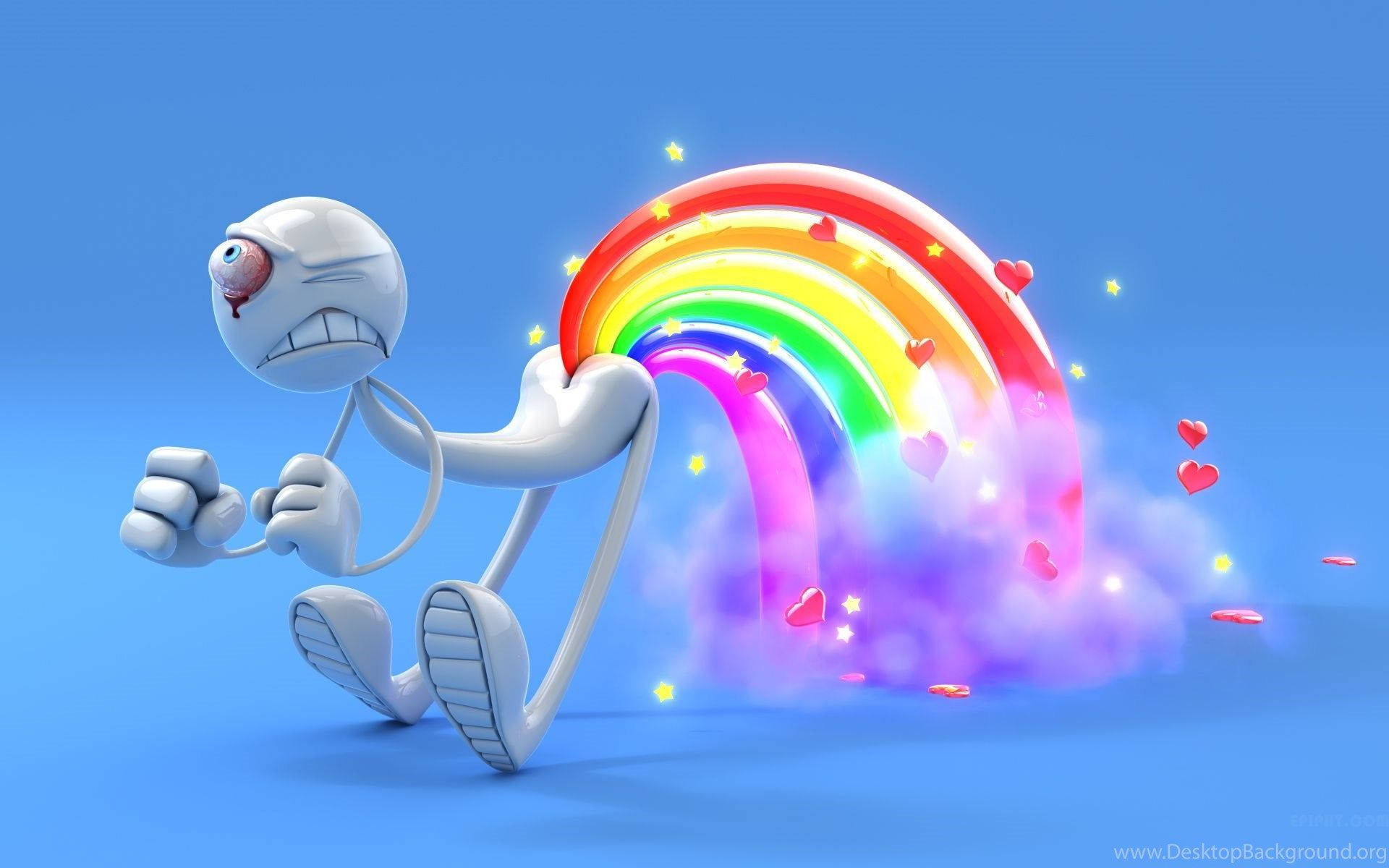cartoon figure, glowing rainbow, hearts, Full HD Desktop Wallpaper