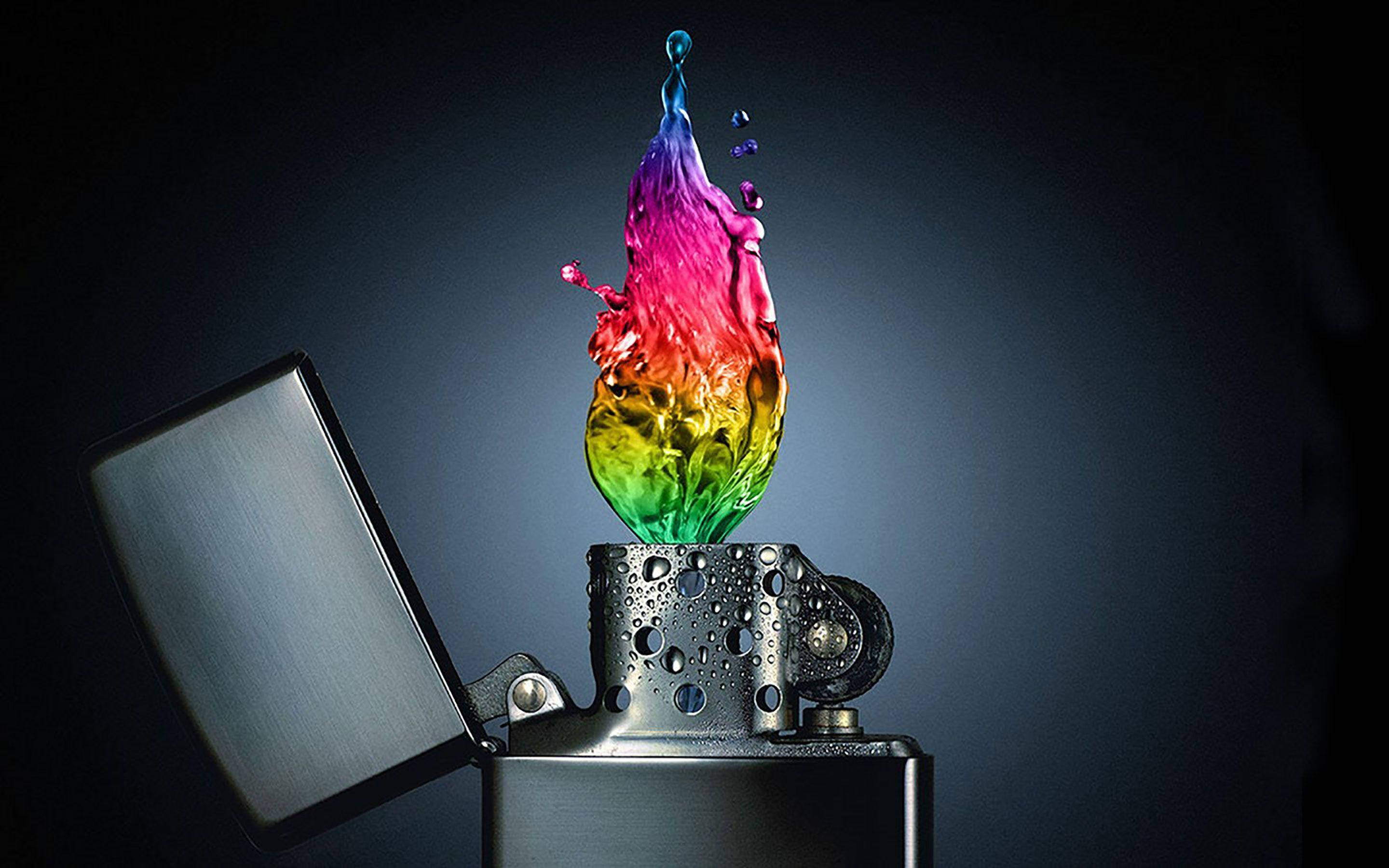 metallic lighter, vibrant rainbow splash, liquid, 2K Desktop Wallpaper