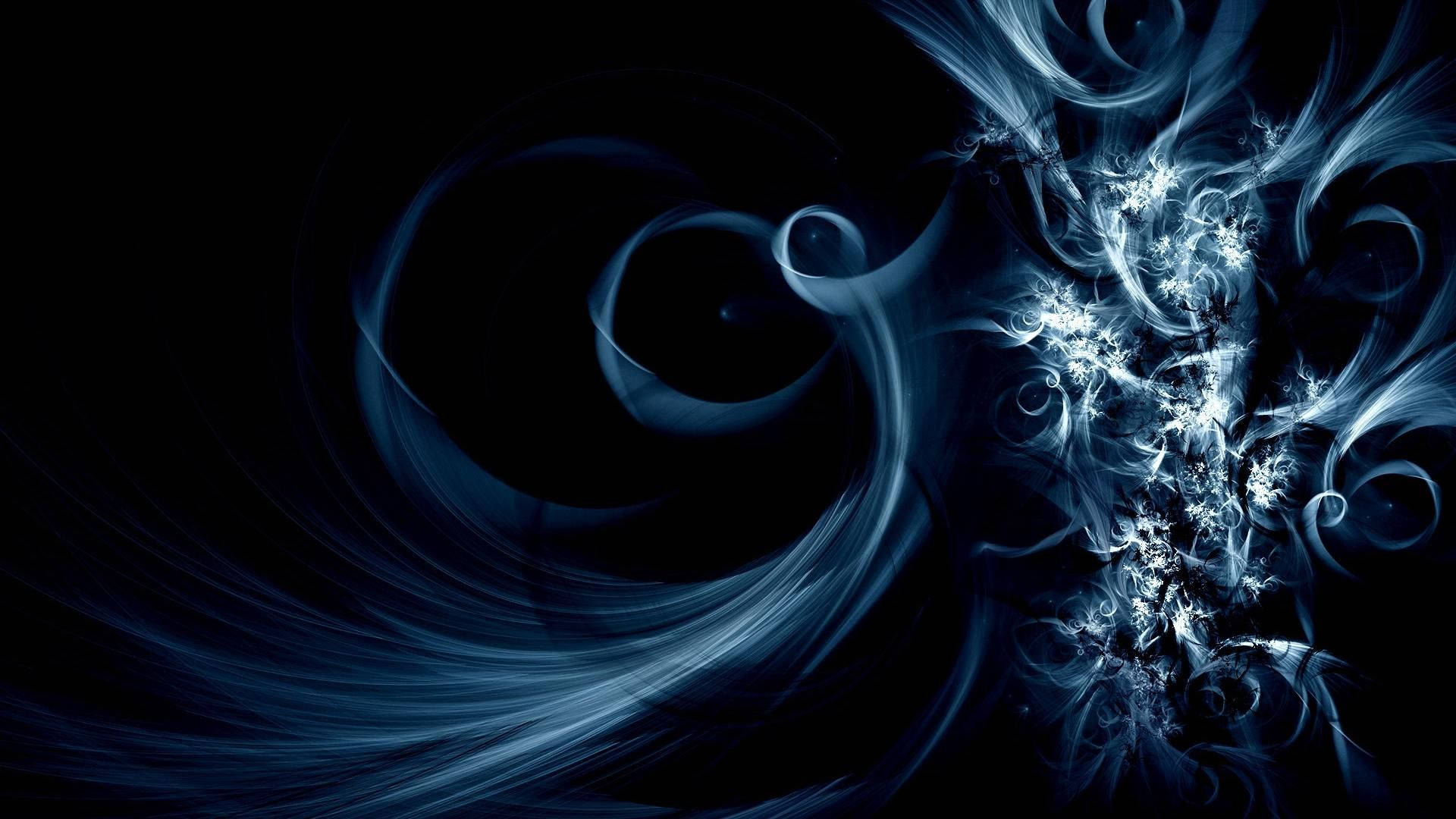 grey swirl, ethereal blue fractal swirls, deep black background, Full HD Desktop Wallpaper