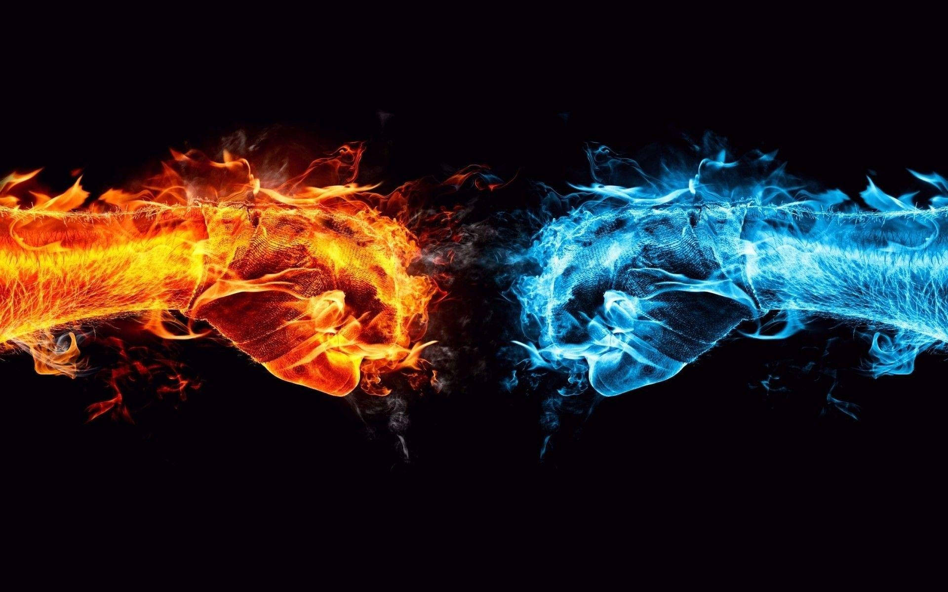 water fists, fire fists, fiery orange energy, Full HD Desktop Wallpaper