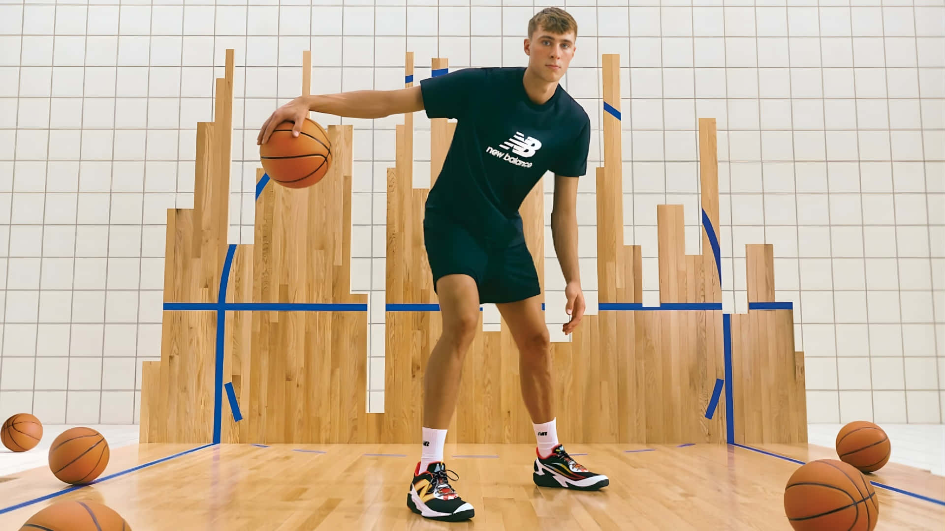Cooper Flagg, black New Balance outfit, basketball, Full HD Desktop Wallpaper