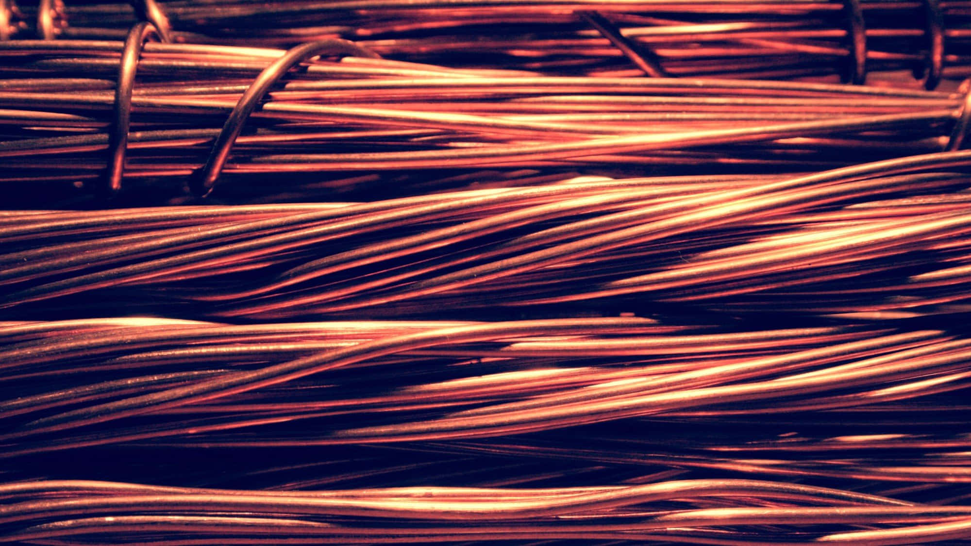 copper wire bundles, warm metallic highlights, deep shadowed background, Full HD Desktop Wallpaper