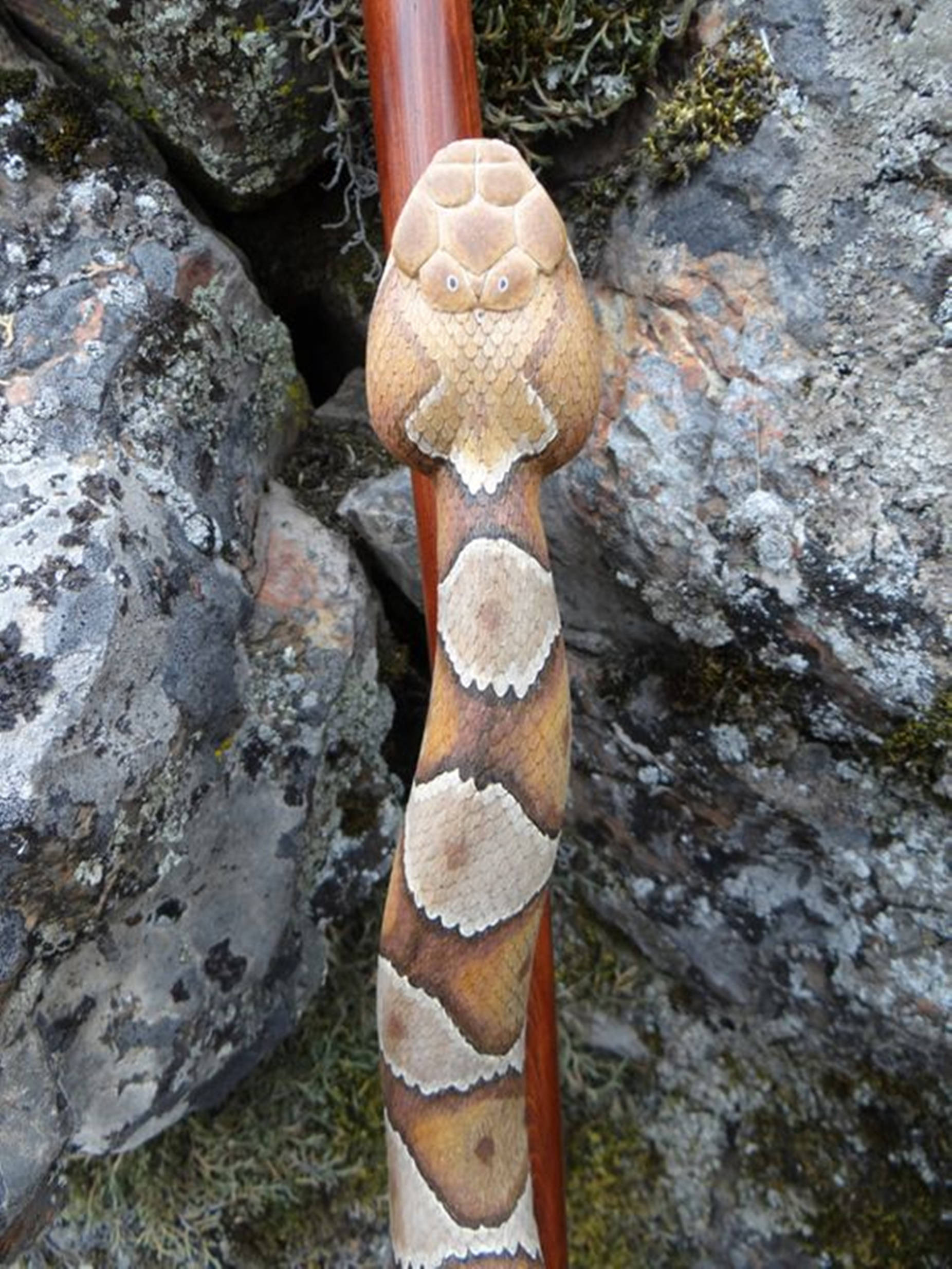 copperhead, venomous snake, wooden carving, Full HD Phone Wallpaper