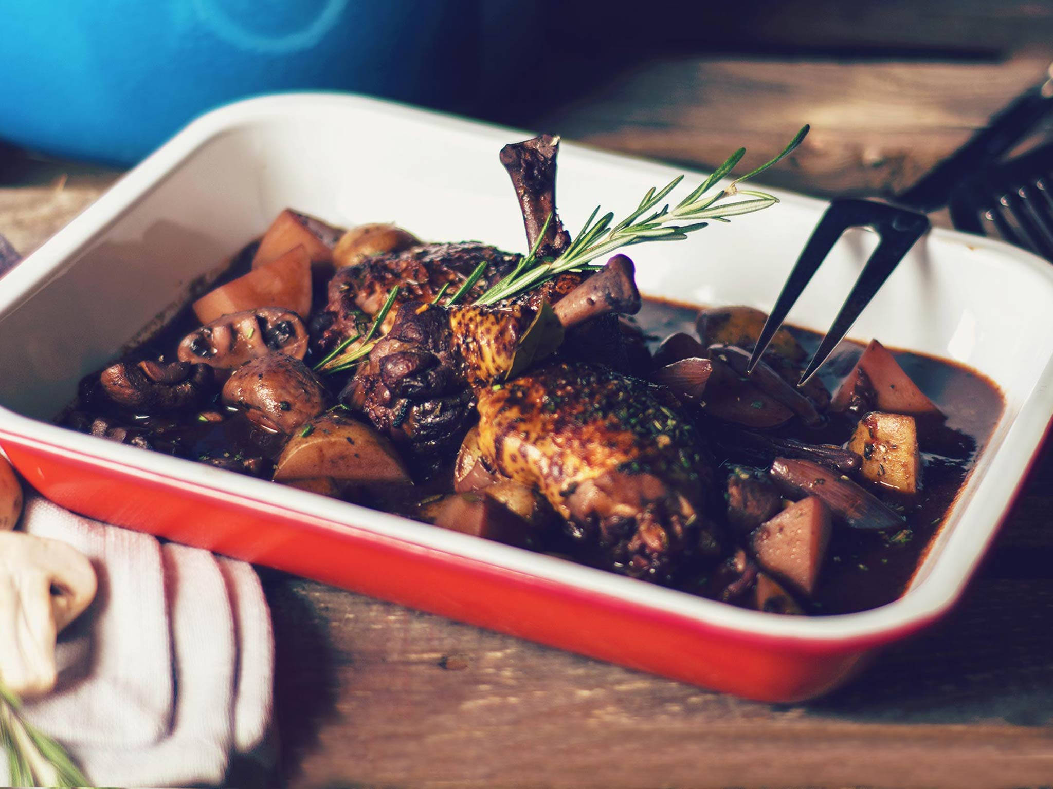 Coq Au Vin, rectangular plate, mushrooms, Full HD Desktop Wallpaper