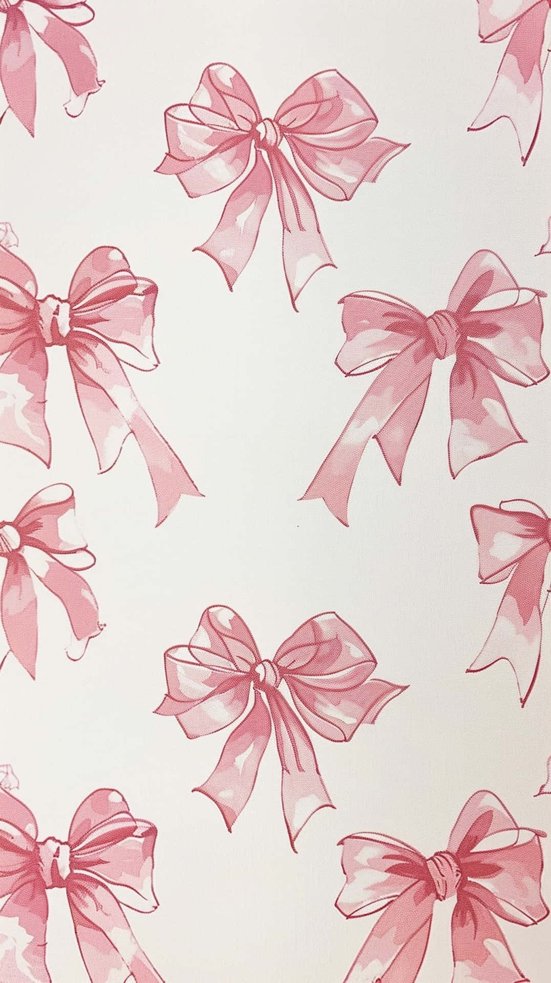 pink ribbon pattern, watercolor bows, soft cream background, Full HD Phone Wallpaper