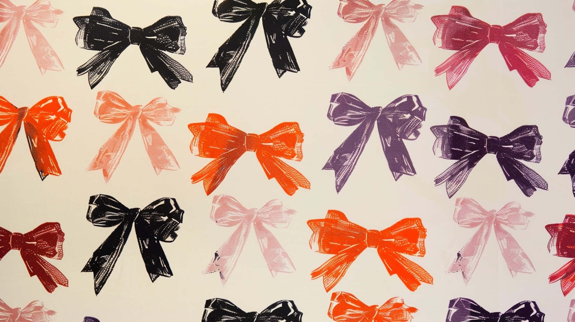 colorful bow pattern, glossy bows, black, Full HD Desktop Wallpaper