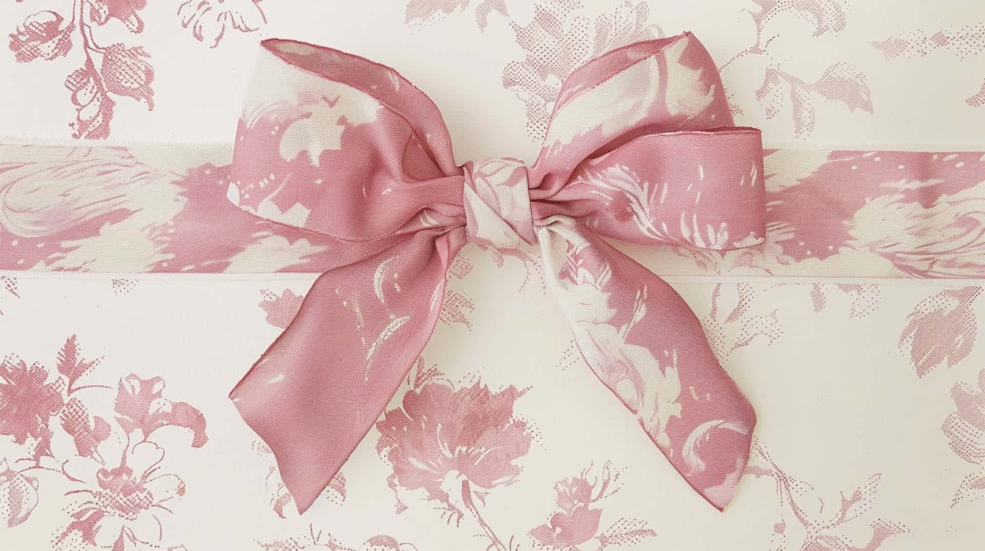 pink floral coquette bow, soft pink satin bow, floral pattern, Full HD Desktop Wallpaper