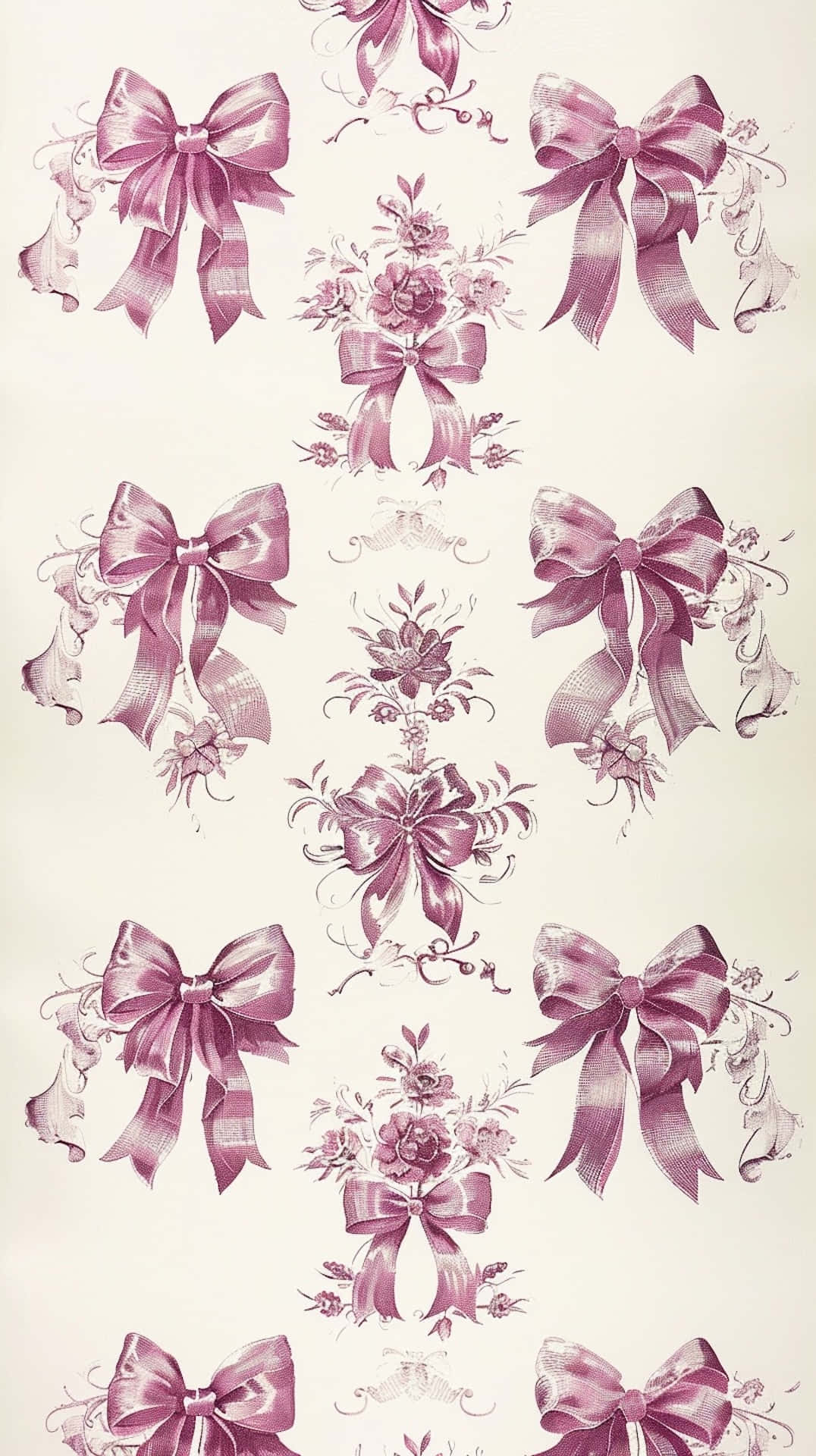 mauve satin bows, floral sprigs, cream background, Full HD Phone Wallpaper